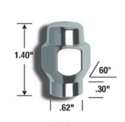 hjulmutter, 1/2-20", stengt end, 35,6 mm lenge, konisk 60° med hylse