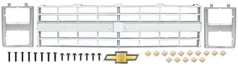 1985-88 Chevrolet Plukke opp Grille og Hodelykt Bezel Grunnleggende Sett - Med Bue Slips Emblem - Penger Sølv