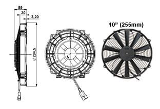 elektrisk vifte 10" (255mm) suger Slank Linje 55mm tykk