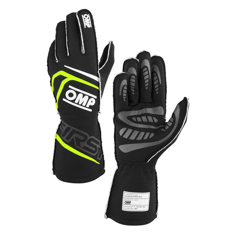 FIRST GLOVES FIA 8856-2018 MY2025 BLACK / FLUO YELLOW SZ. M