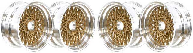 16" GTA ALLOY WHEELS - SET OF (4) - (2) ZERO OFFSET & (2) 16MM OFFSET - GOLD CENTERS