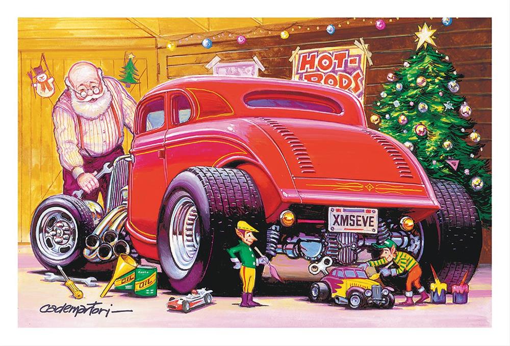 julkort, "Hot Rod and Christmas Tree"