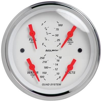 oljetrykk/vann temp/Volt/tankmåler 86mm Arktis Hvit elektrisk