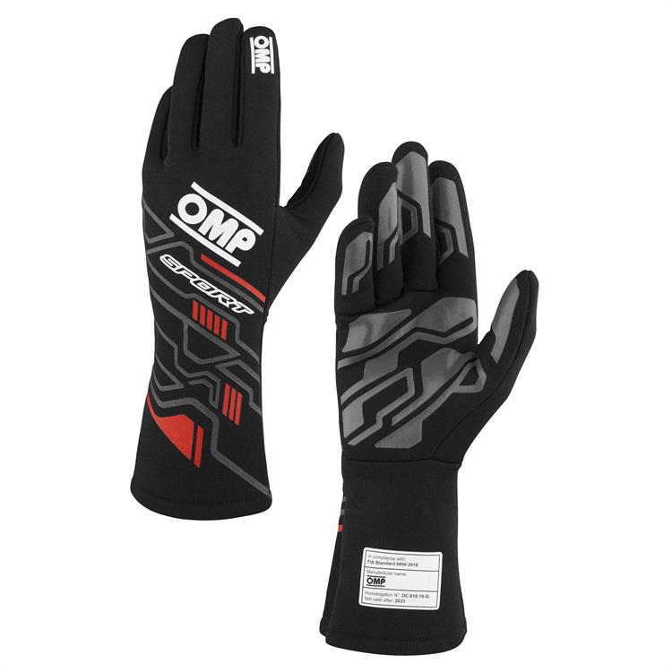 SPORT GLOVES FIA 8856-2018 MY2025 BLACK / RED SZ. L