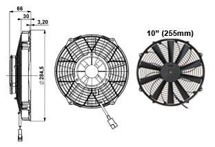 elektrisk vifte 10" (255mm) suger Høy Makt 66mm tykk