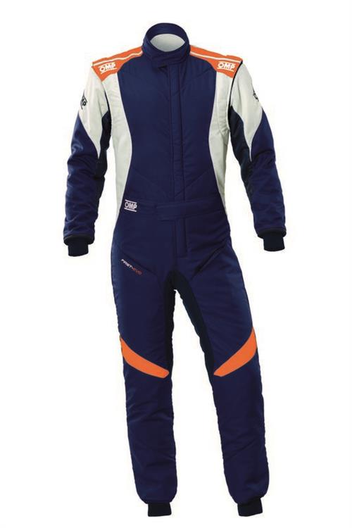 FIRST EVO OVERALL my2025 FIA 8856-2018 NAVY BLUE / FLUO ORANGE SZ. 50