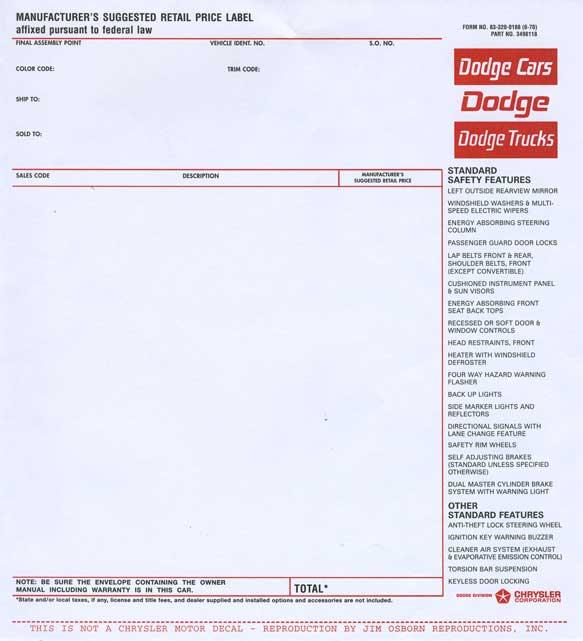 prislapp, "New Vehicle Price Label"