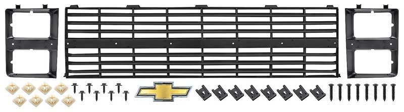 1983-84 Chevrolet Plukke opp Grille og Hodelykt Bezel Grunnleggende Sett - Med Bue Slips Emblem - Penger Sølv