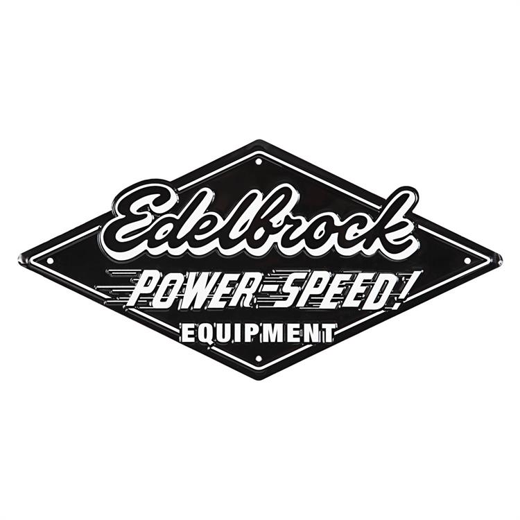 plåtskylt, "Edelbrock Power-Speed!", 51x25cm