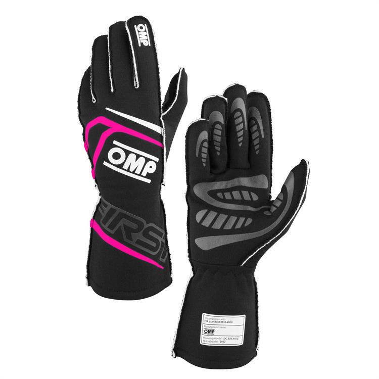 FIRST GLOVES FIA 8856-2018 MY2025 BLACK / FUCHSIA SZ. L